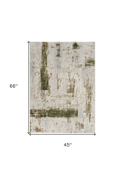 4' X 6' Green Abstract Dhurrie Area Rug