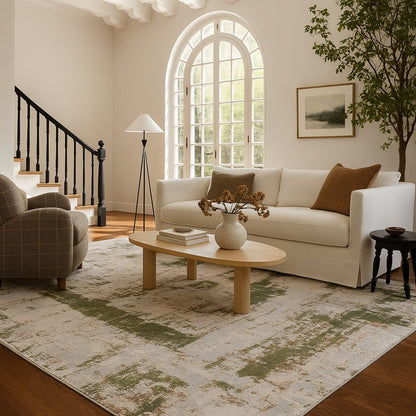 4' X 6' Green Abstract Dhurrie Area Rug