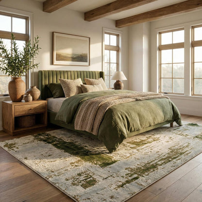 4' X 6' Green Abstract Dhurrie Area Rug