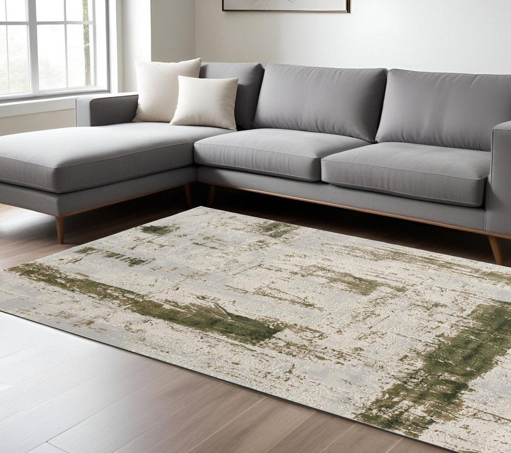 4' X 6' Green Abstract Dhurrie Area Rug