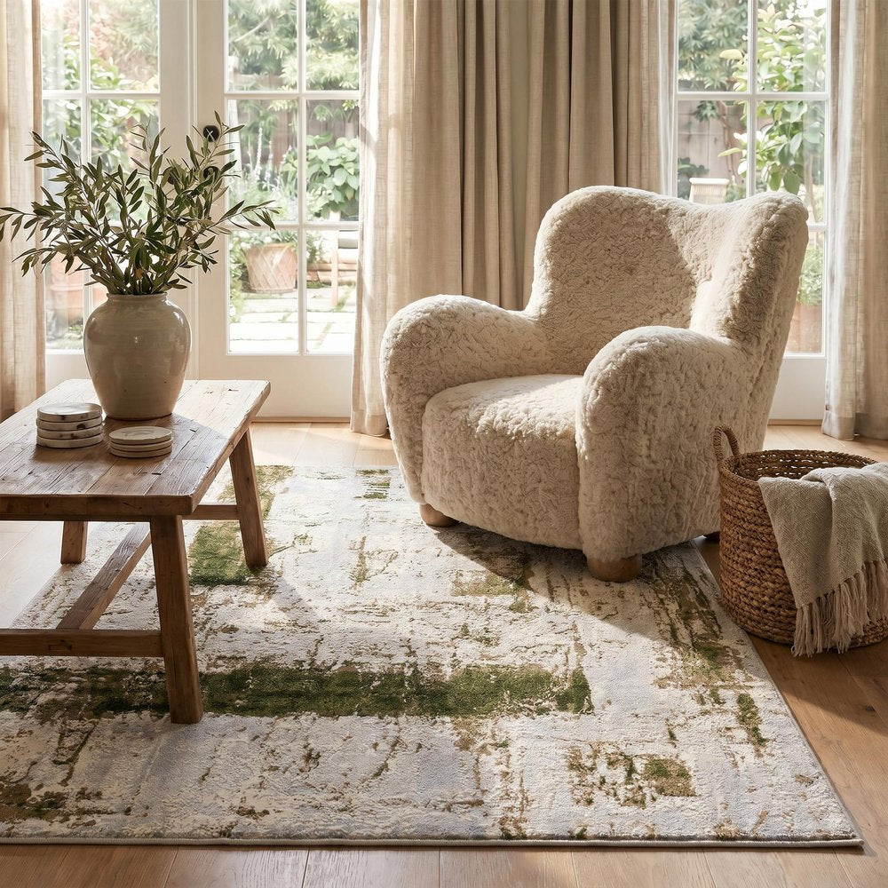 4' X 6' Green Abstract Dhurrie Area Rug