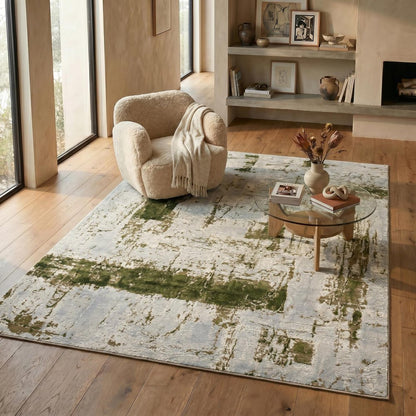 4' X 6' Green Abstract Dhurrie Area Rug