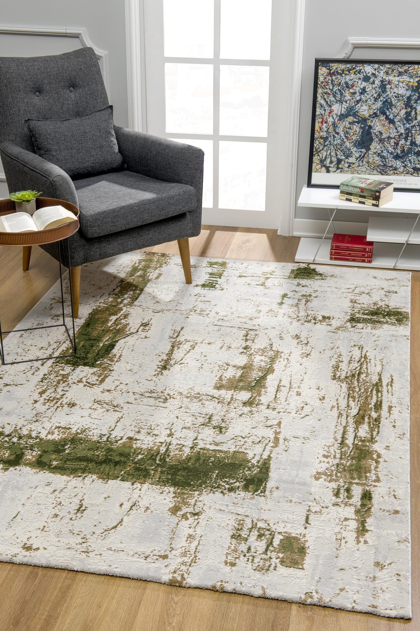 4' X 6' Green Abstract Dhurrie Area Rug