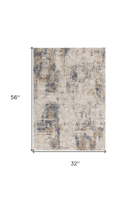 5' X 8' Ivory And Beige Abstract Diamonds Area Rug