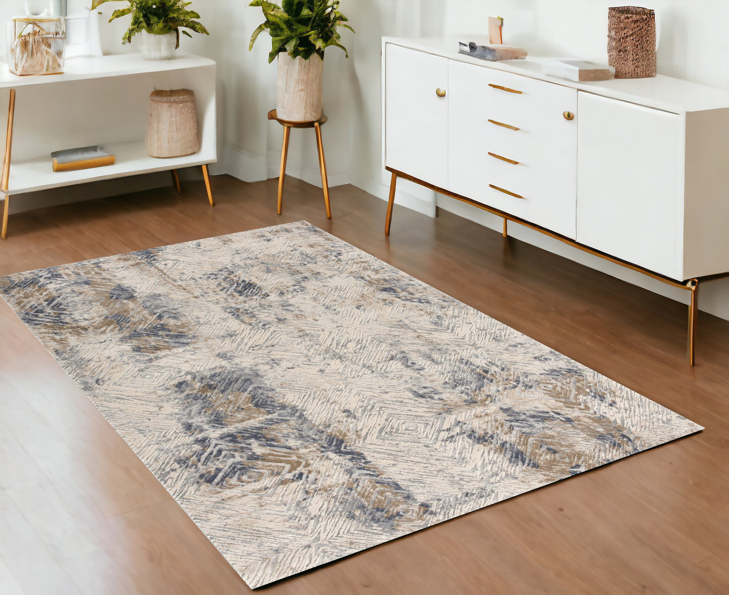 8' X 10' Beige Abstract Printed Area Rug