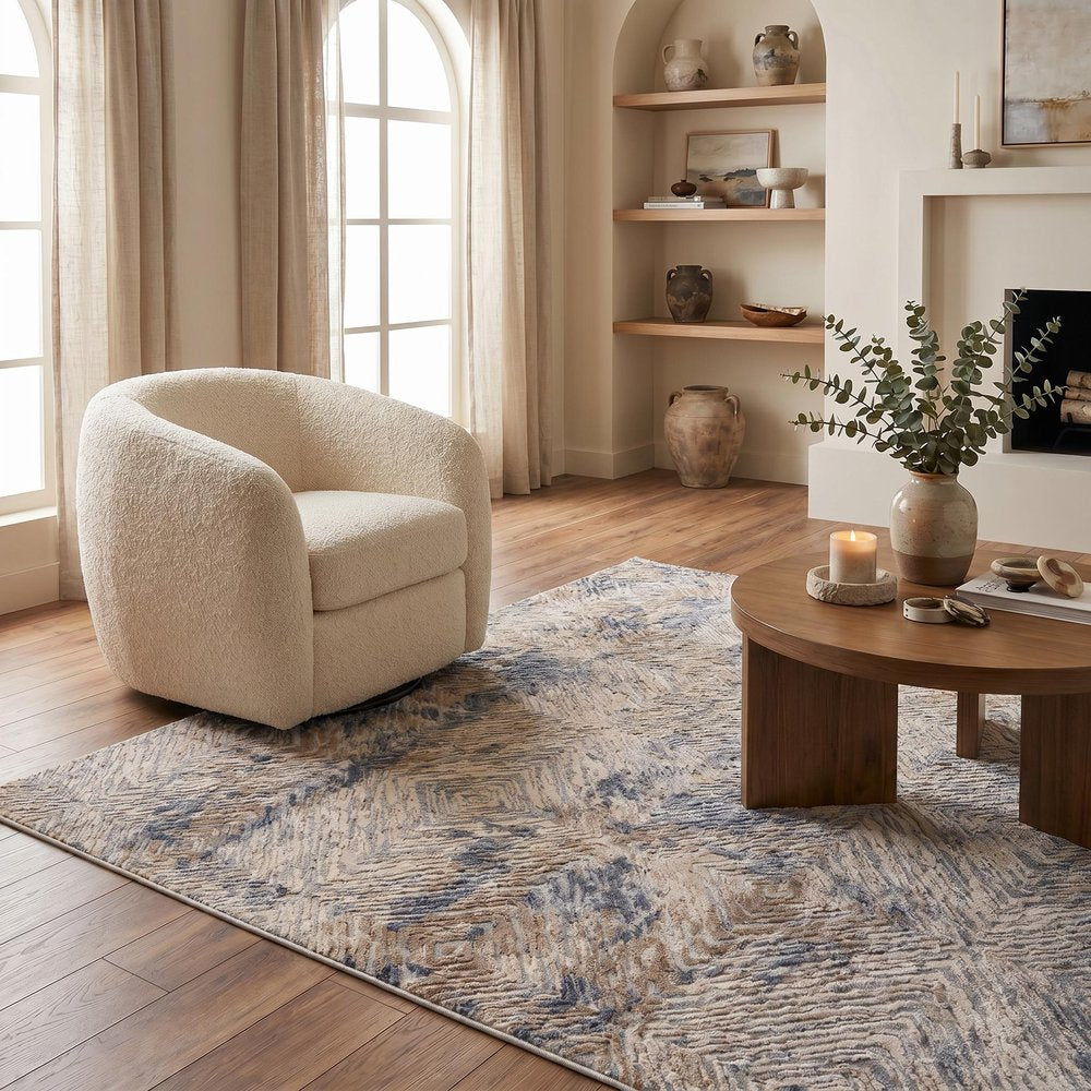 6' X 9' Beige Abstract Printed Area Rug