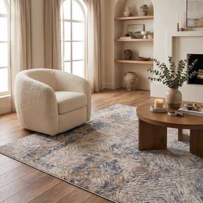 6' X 9' Beige Abstract Printed Area Rug