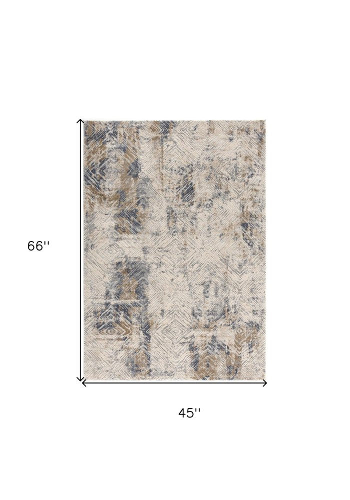 5' X 8' Ivory And Beige Abstract Diamonds Area Rug