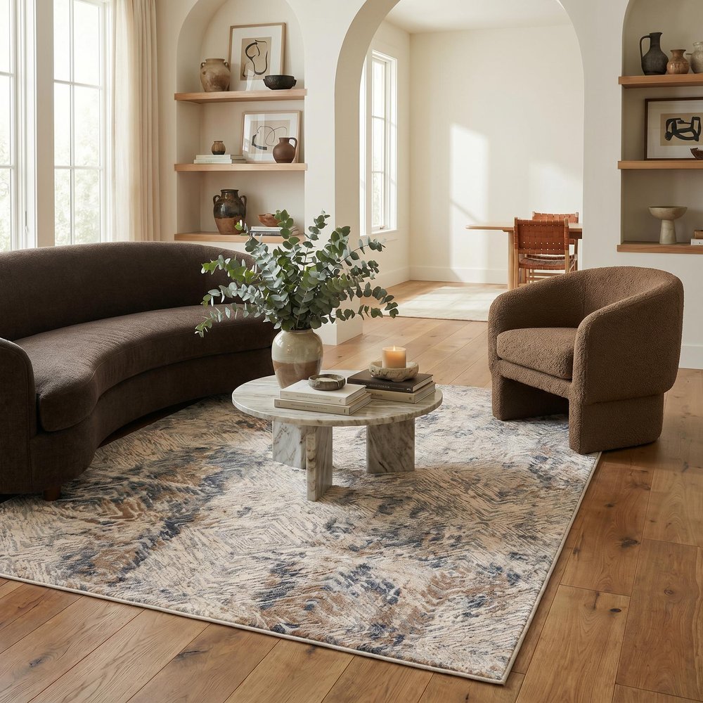 6' X 9' Beige Abstract Printed Area Rug