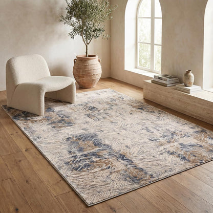 6' X 9' Beige Abstract Printed Area Rug