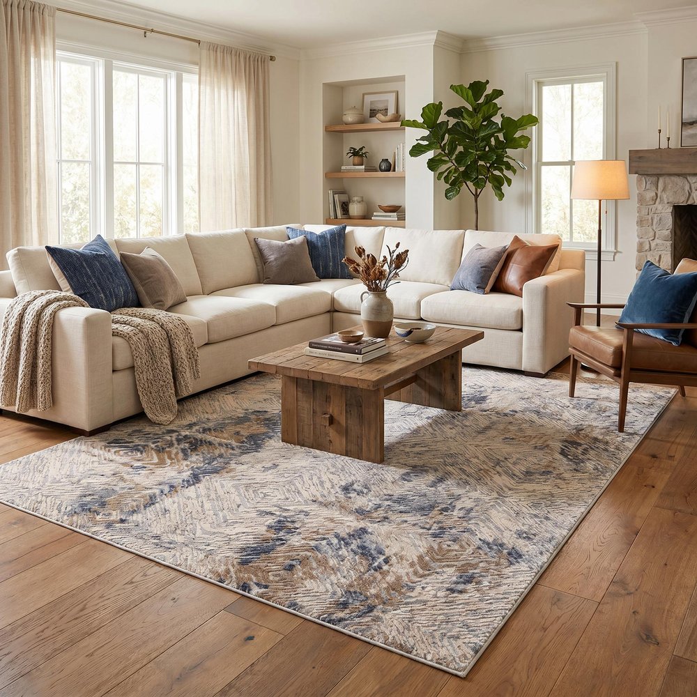 6' X 9' Beige Abstract Printed Area Rug