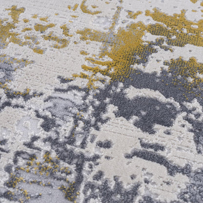 3' X 5' Gold And Gray Abstract Distressed Area Rug