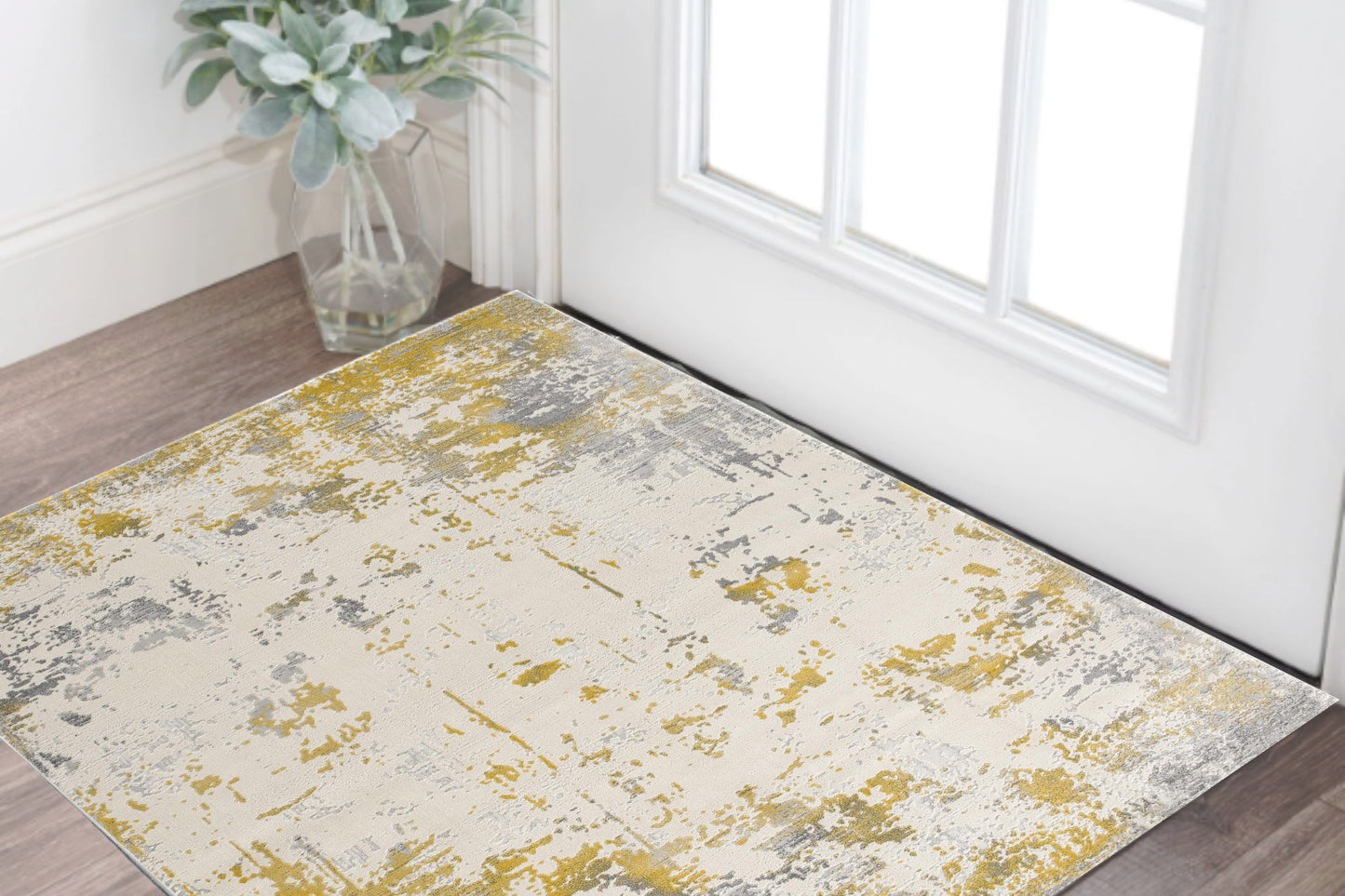 9' X 13' Gold and Gray Abstract Area Rug