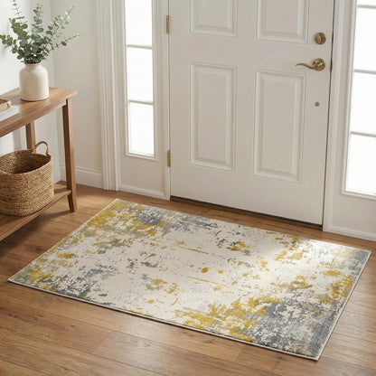 5' X 7' Gold And Gray Abstract Distressed Area Rug