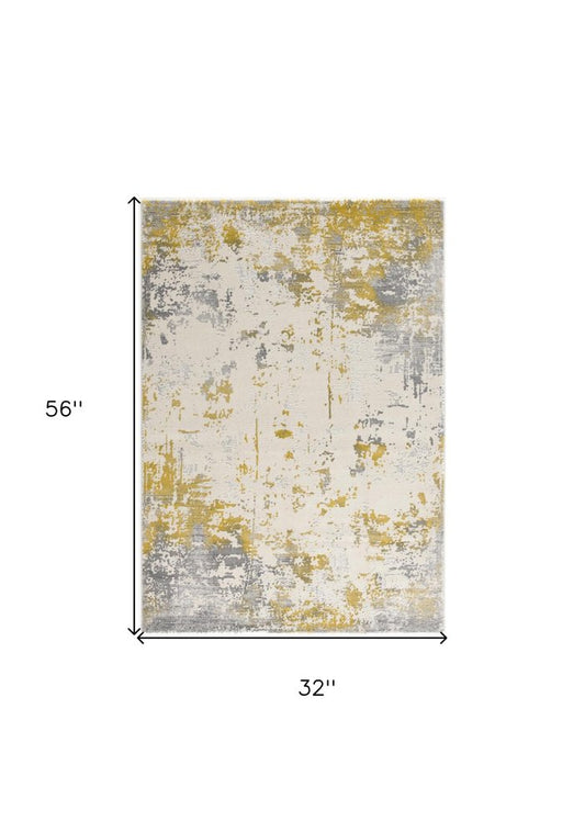5' X 7' Gold And Gray Abstract Distressed Area Rug