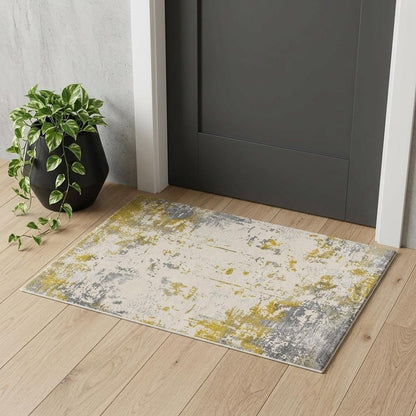 5' X 7' Gold And Gray Abstract Distressed Area Rug