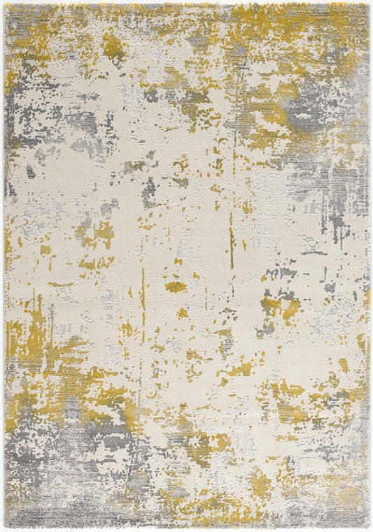 3' X 5' Gold And Gray Abstract Distressed Area Rug