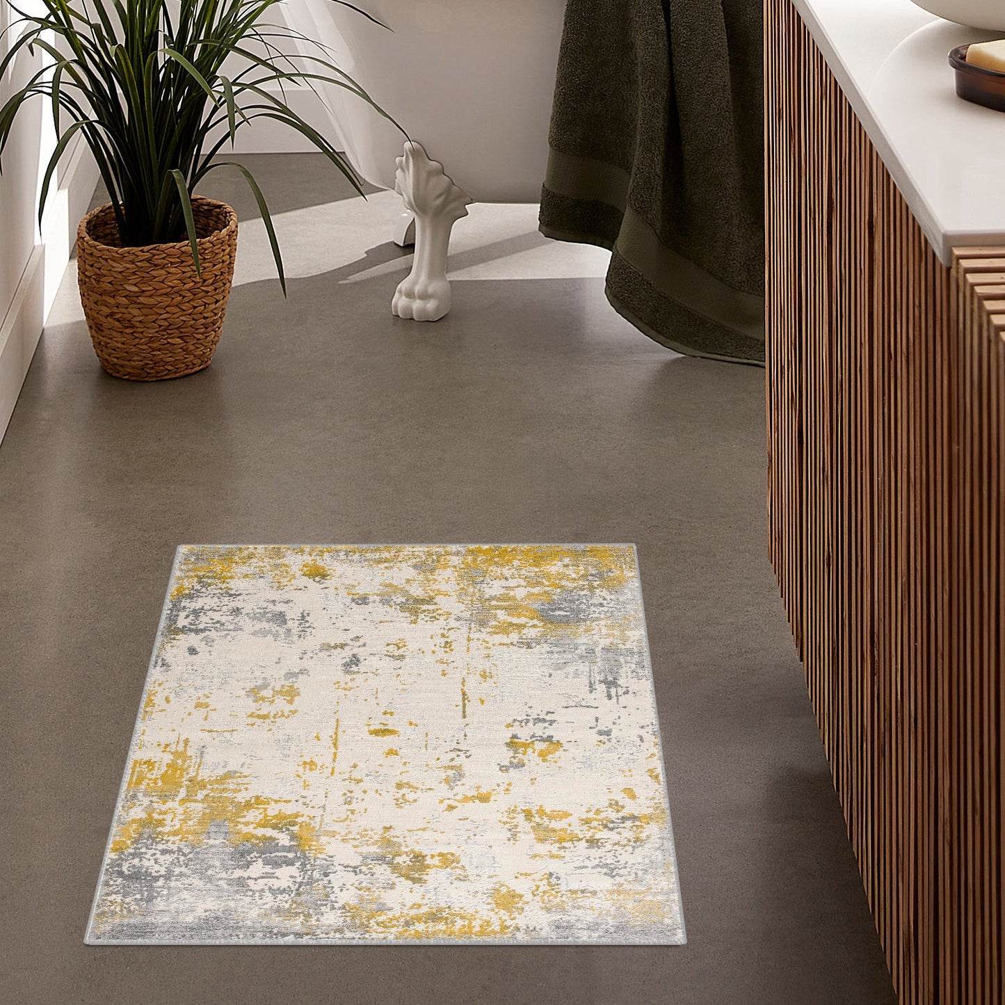 9' X 13' Gold and Gray Abstract Area Rug