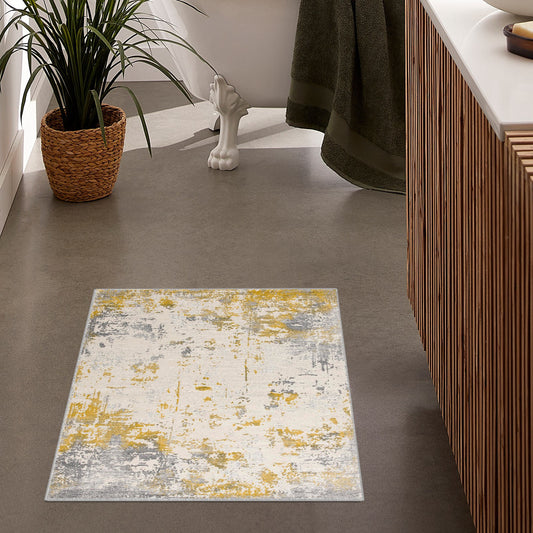 5' X 7' Gold Abstract Dhurrie Area Rug