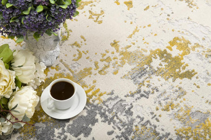 3' X 5' Gold And Gray Abstract Distressed Area Rug