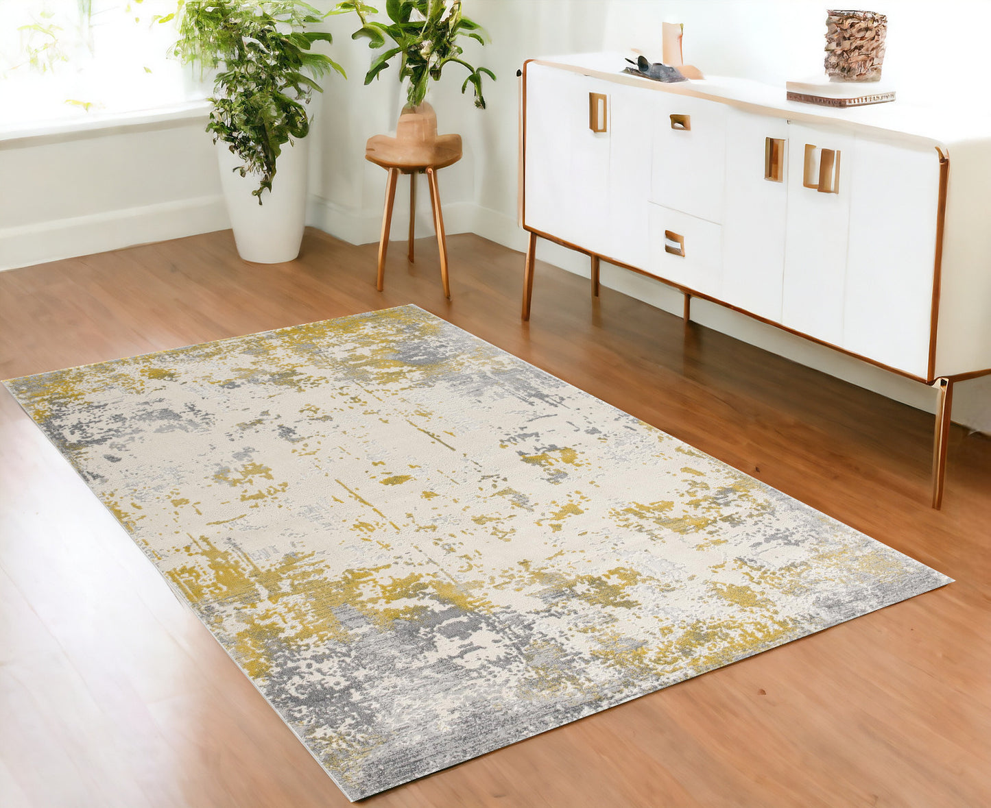 9' X 13' Gold and Gray Abstract Area Rug