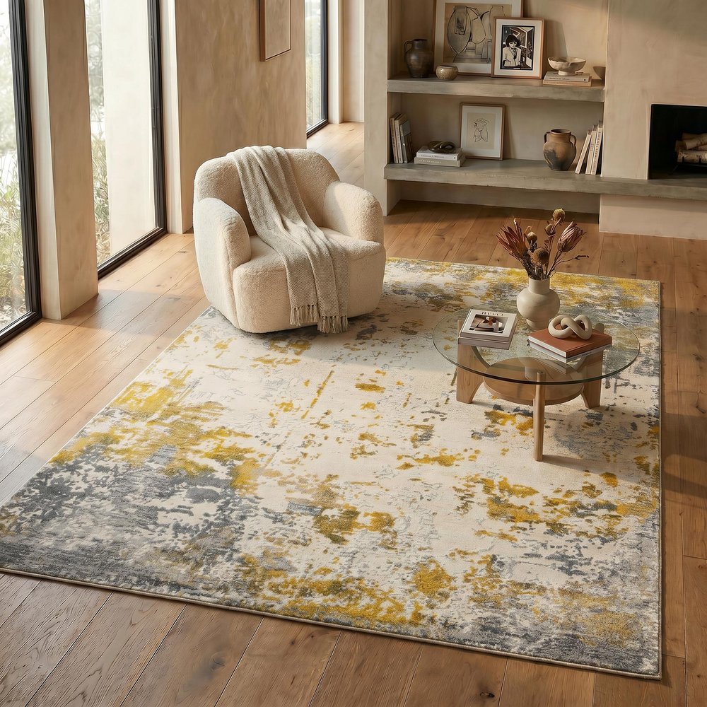5' X 7' Gold And Gray Abstract Distressed Area Rug