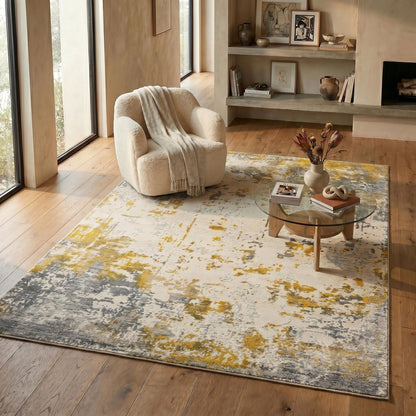 5' X 7' Gold And Gray Abstract Distressed Area Rug