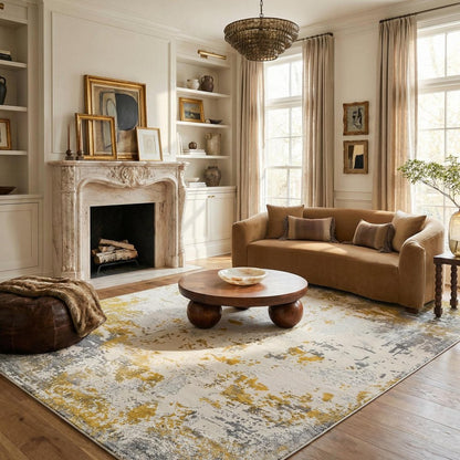 5' X 7' Gold And Gray Abstract Distressed Area Rug