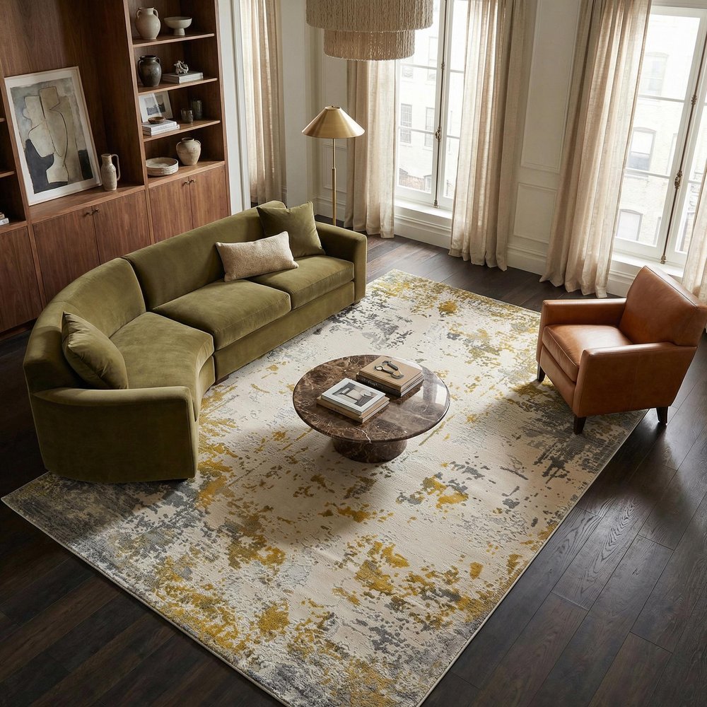 5' X 7' Gold And Gray Abstract Distressed Area Rug