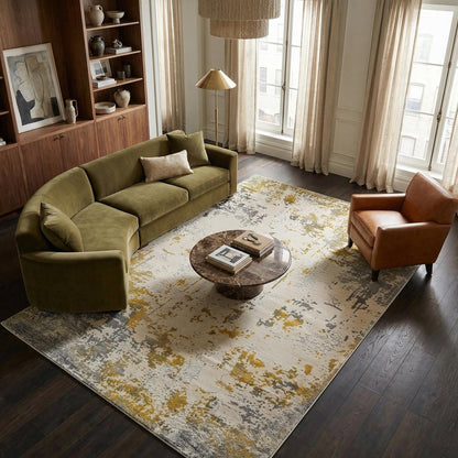 5' X 7' Gold And Gray Abstract Distressed Area Rug