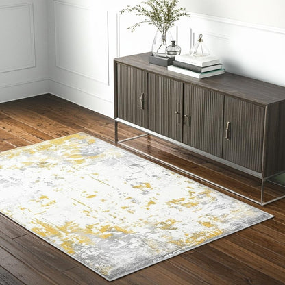 5' X 7' Gold And Gray Abstract Distressed Area Rug