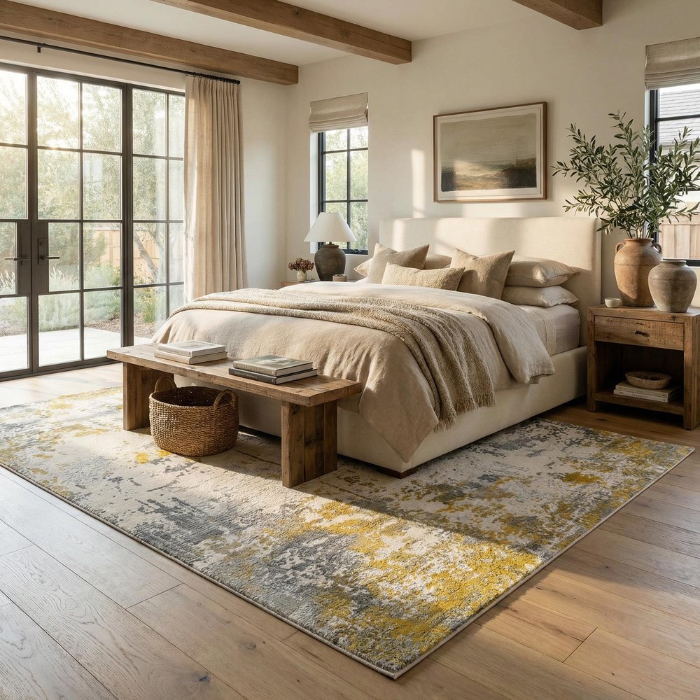 5' X 7' Gold And Gray Abstract Distressed Area Rug