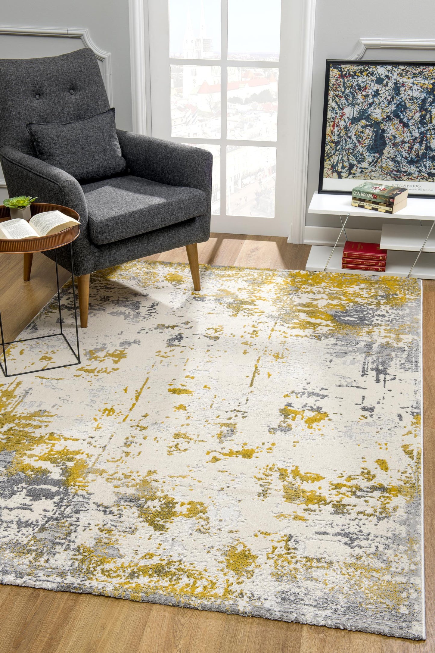 9' X 13' Gold and Gray Abstract Area Rug