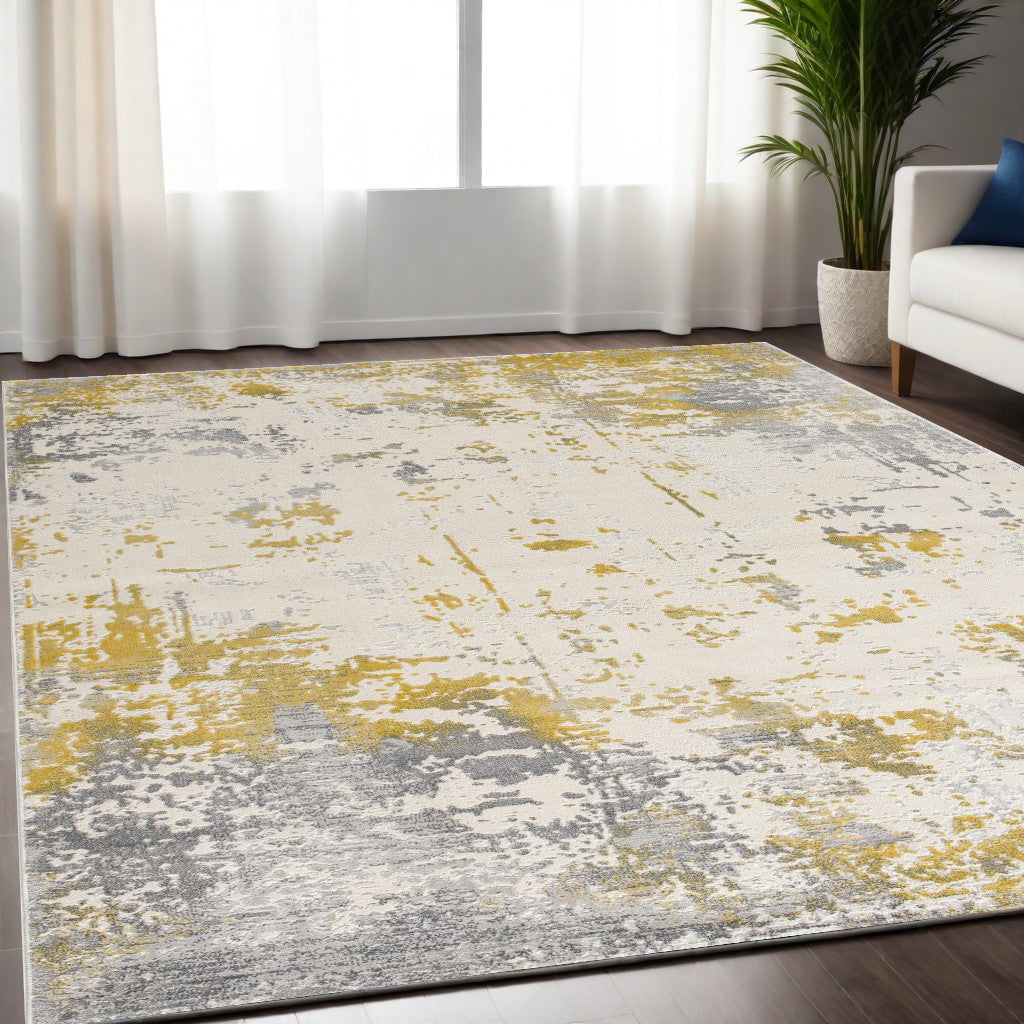 9' X 13' Gold and Gray Abstract Area Rug