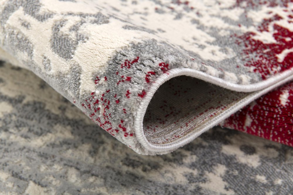 6' X 9' Ivory Red and Gray Abstract Area Rug