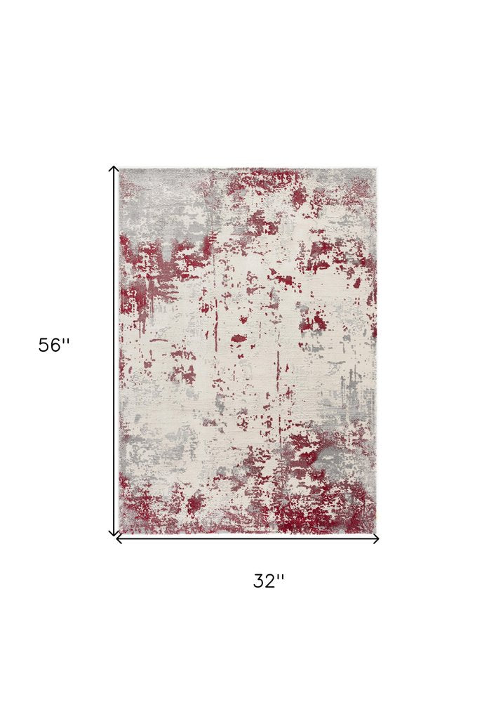 6' X 9' Ivory Red and Gray Abstract Area Rug