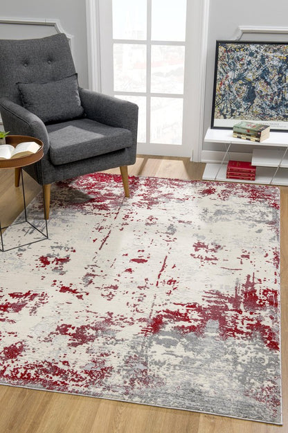 6' X 9' Ivory Red and Gray Abstract Area Rug
