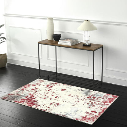6' X 9' Ivory Red and Gray Abstract Area Rug