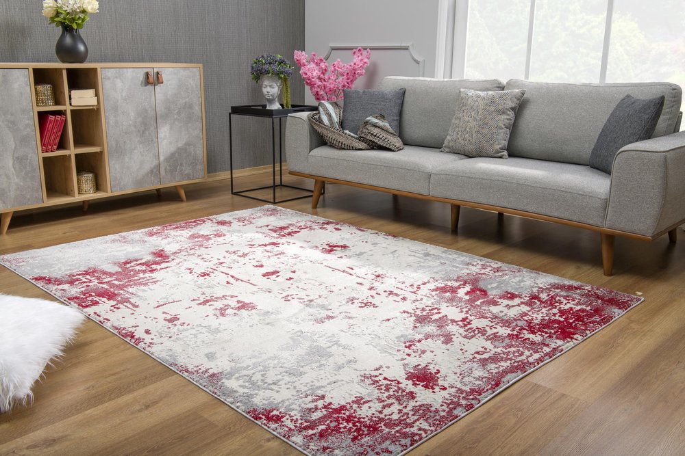 6' X 9' Ivory Red and Gray Abstract Area Rug