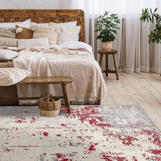 8' X 10' Red And Gray Abstract Shag Area Rug