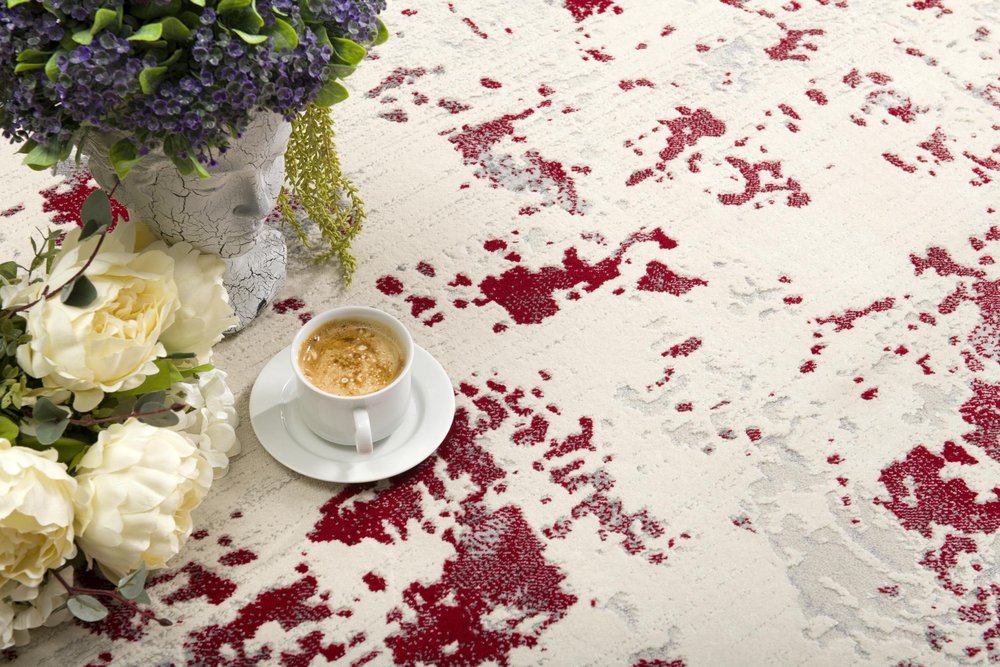 6' X 9' Ivory Red and Gray Abstract Area Rug