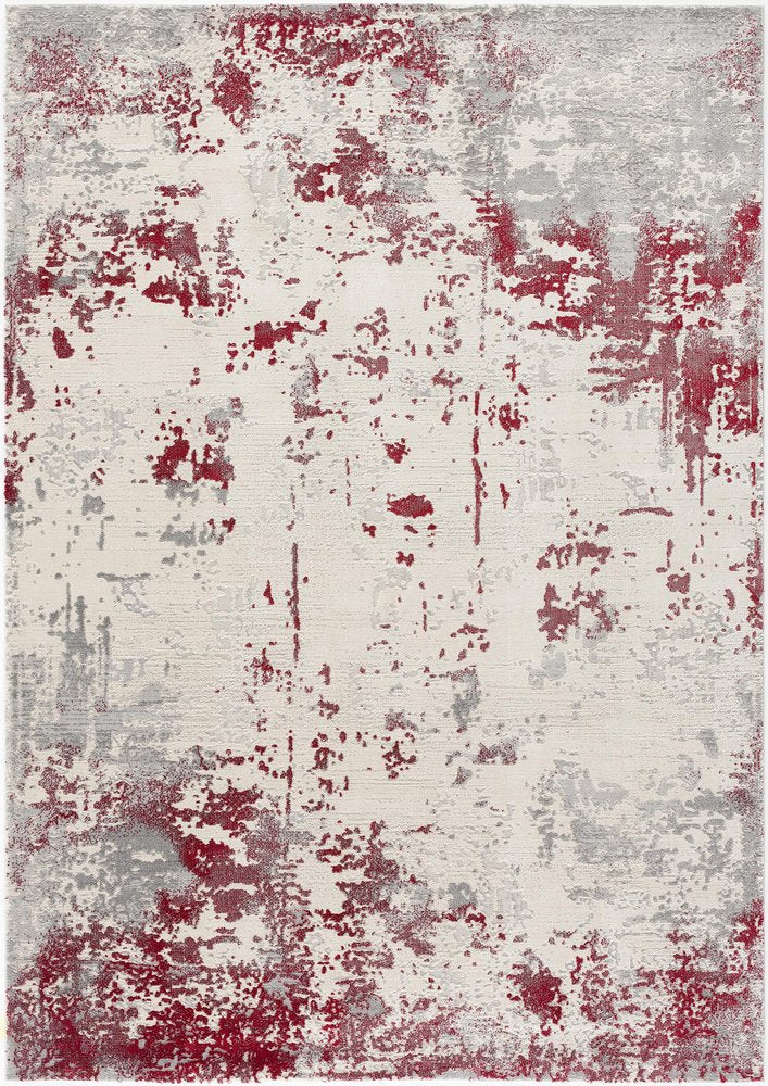 6' X 9' Ivory Red and Gray Abstract Area Rug