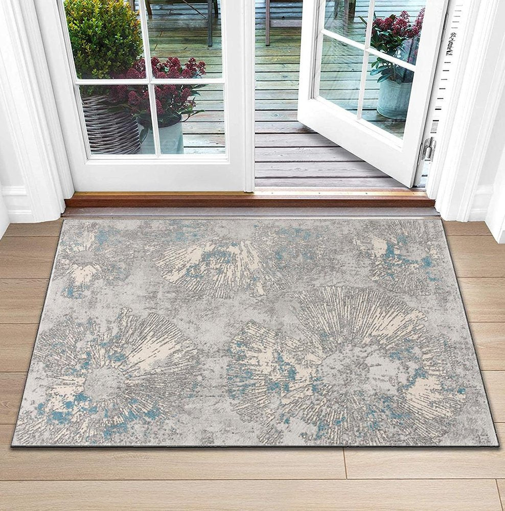 4' X 6' Blue Abstract Dhurrie Area Rug