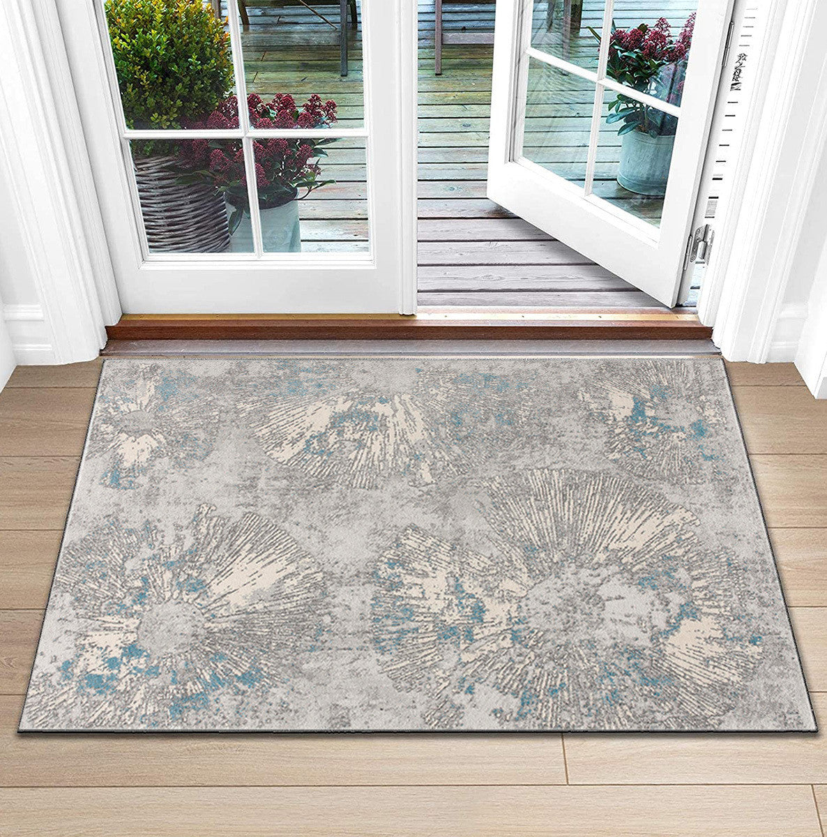 4' X 6' Blue Abstract Dhurrie Area Rug