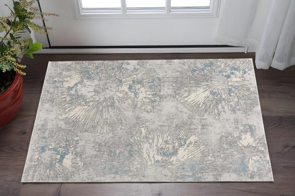 7' X 10' Blue Abstract Circular Motifs Area Rug