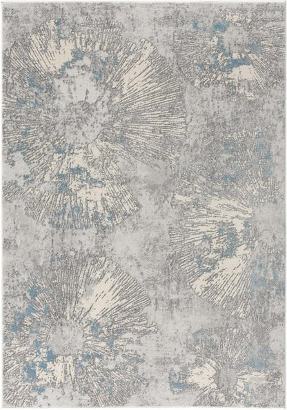 7' X 10' Blue Abstract Circular Motifs Area Rug