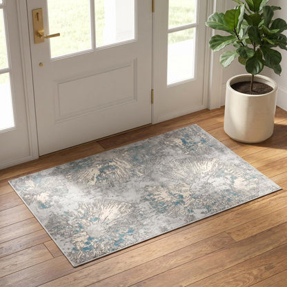 4' X 6' Blue Abstract Dhurrie Area Rug