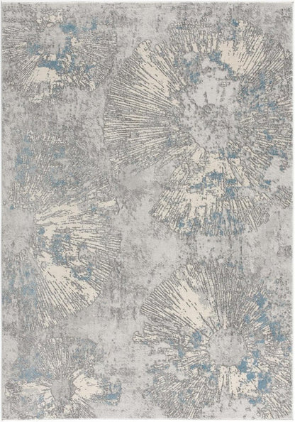 7' X 10' Blue Abstract Circular Motifs Area Rug