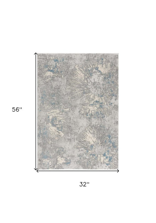 4' X 6' Blue Abstract Dhurrie Area Rug