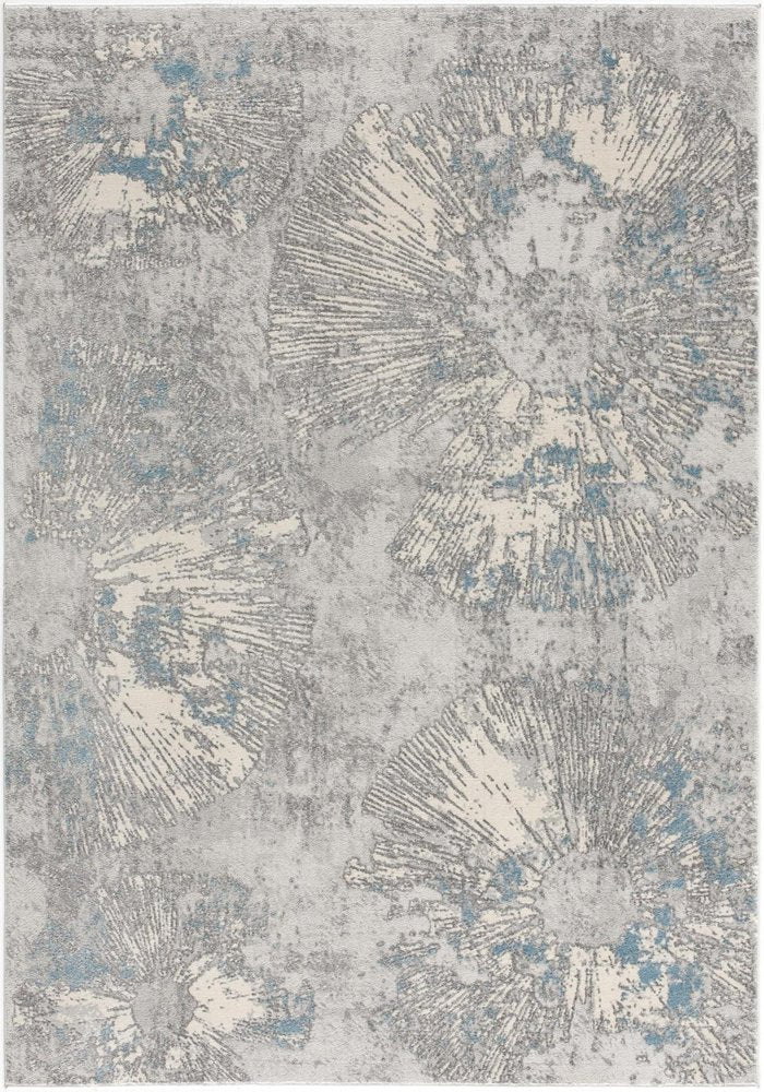 7' X 10' Blue Abstract Circular Motifs Area Rug